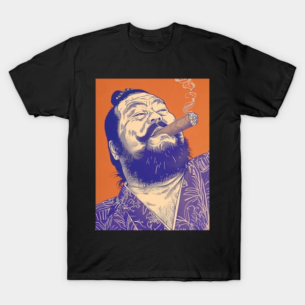 Puff Sumo 2: Smoking a Fat Robusto Cigar on a Dark Background T-Shirt by Puff Sumo